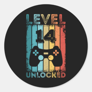 Gaming Level 14 Unlock 14. Geburtstagsgeschenk Gam Runder Aufkleber