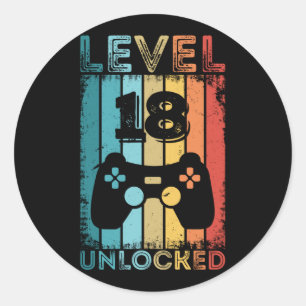 Gaming Level 18 Unverriegelter 18. Geburtstagsgesc Runder Aufkleber