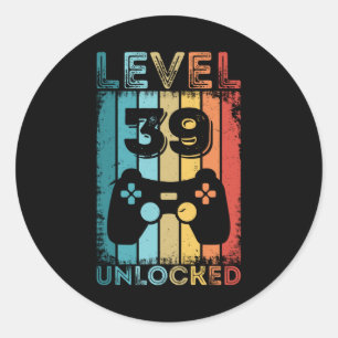 Gaming Level 39 Unverriegelter 39. Geburtstagsgesc Runder Aufkleber
