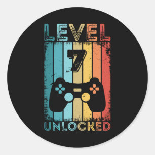 Gaming Level 7 Unverschlossen 7. Geburtstagsgesche Runder Aufkleber