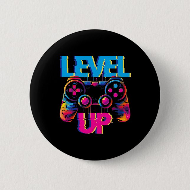 Gaming Level Up Game Controller Videospiel Pop Art Button (Vorderseite)