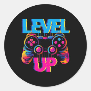 Gaming Level Up Game Controller Videospiel Pop Art Runder Aufkleber