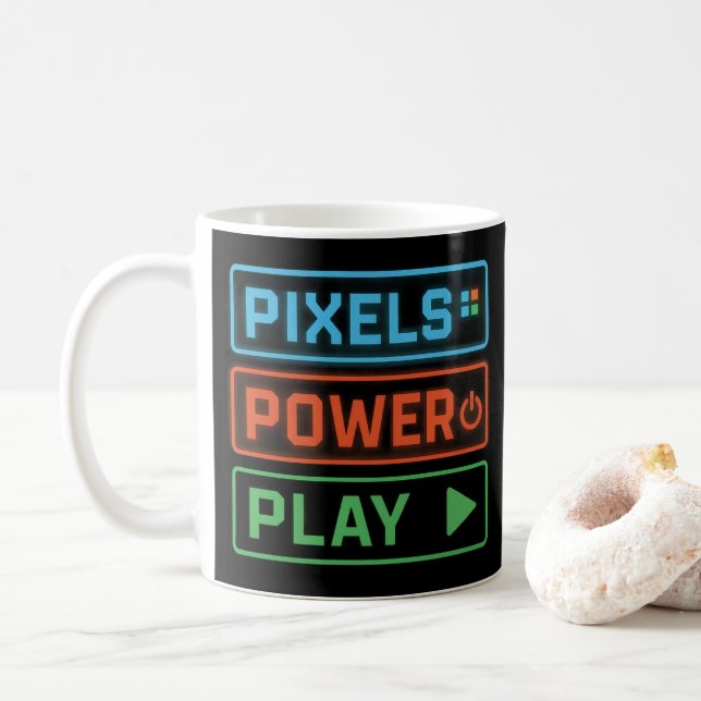 Gaming Mug – Pixels Power Play Neon Coffee Cup (Avec donut)