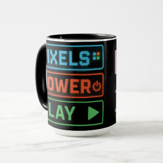 Gaming Mug – Pixels Power Play Neon Coffee Cup