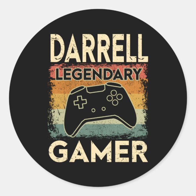 Gaming Personalisiert Name Darrell Legendary Gamer Runder Aufkleber (Vorderseite)
