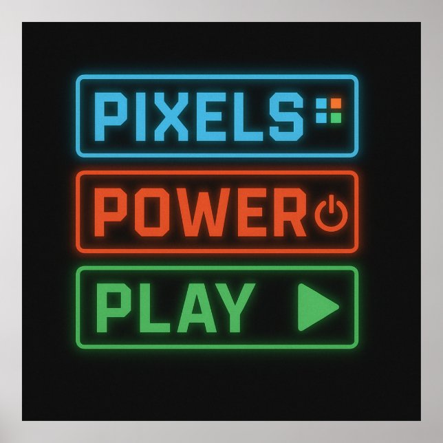 Gaming Poster – Pixels Power Play Neon Wall Art (Vorne)