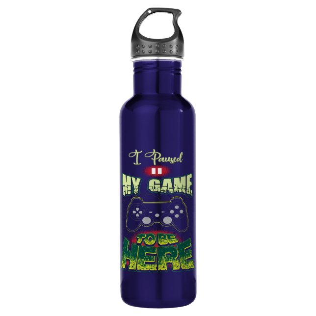 Gaming-Spaß - Ich habe mein Spiel hier angehalten  Edelstahlflasche (Vorderseite)