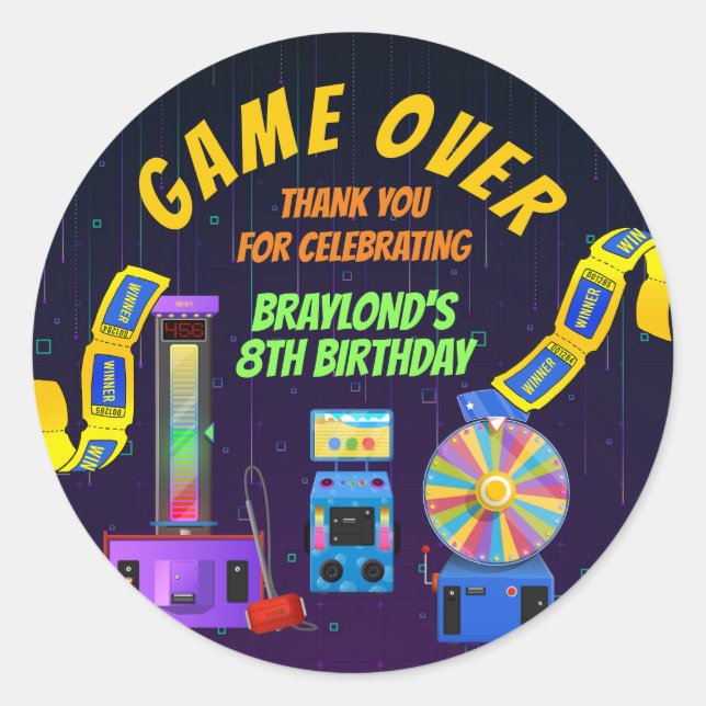 Gaming und Arcade Birthday Vielen Dank Runder Aufkleber (Vorderseite)
