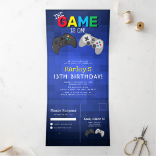 Gaming!   Videospiel Geburtstag Dreifach Gefaltete Einladung