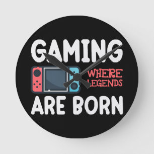 Gaming, wo Legenden geboren werden Runde Wanduhr
