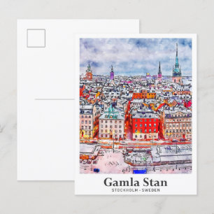 Gamla Stan Stockholm Schweden Reise Aquarell Postkarte