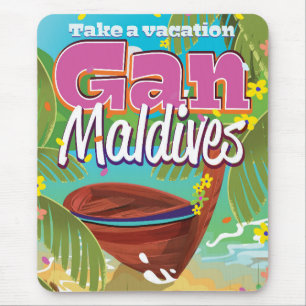 Gan Malediven Insel Vintage Reiseposter Kunst. Mousepad