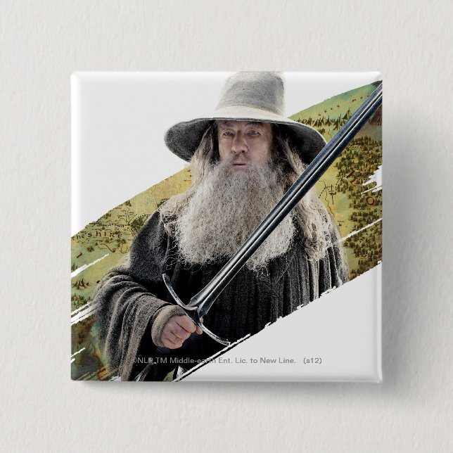 Gandalf mit Schwert grün Button (Vorderseite)