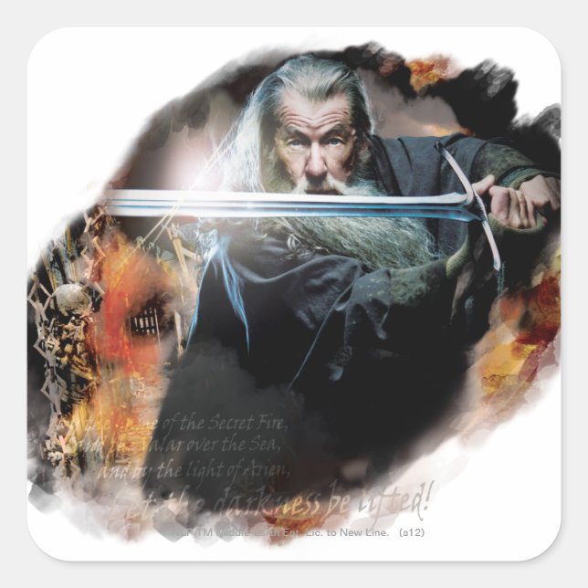 Gandalf mit Schwert in der Schlacht Quadratischer Aufkleber (Vorderseite)