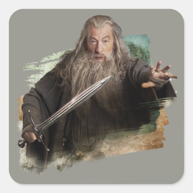 Gandalf mit Schwert Quadratischer Aufkleber (Vorderseite)