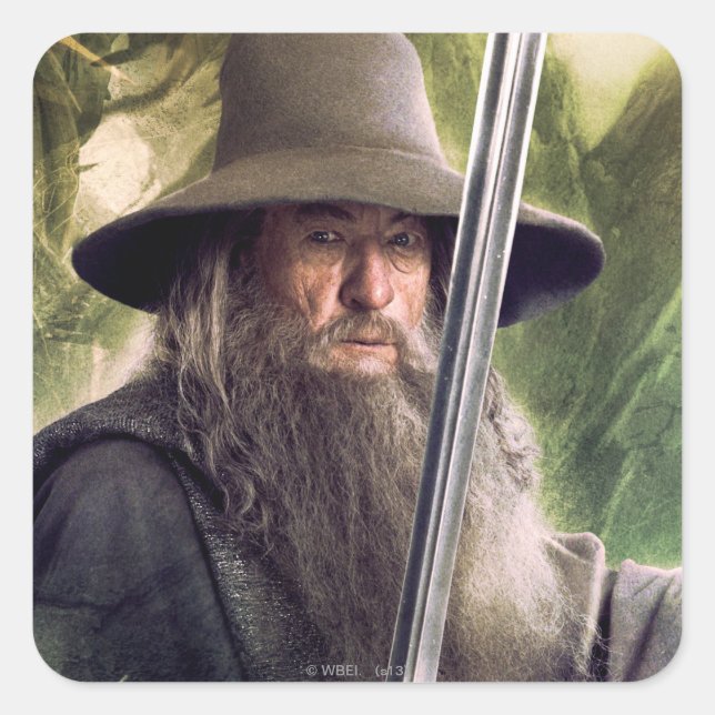 Gandalf With Staff And Sword Quadratischer Aufkleber (Vorderseite)