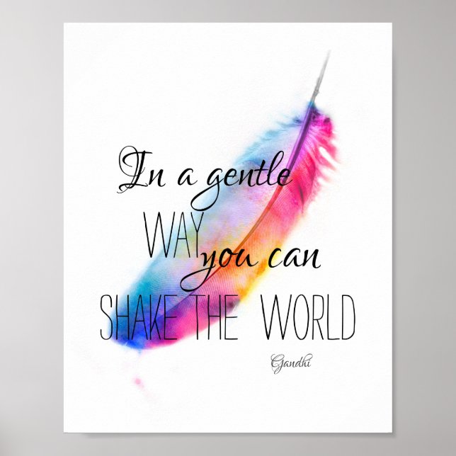 Gandhi inspirierende Zitat farbenfrohe Feder Art Poster (Vorne)