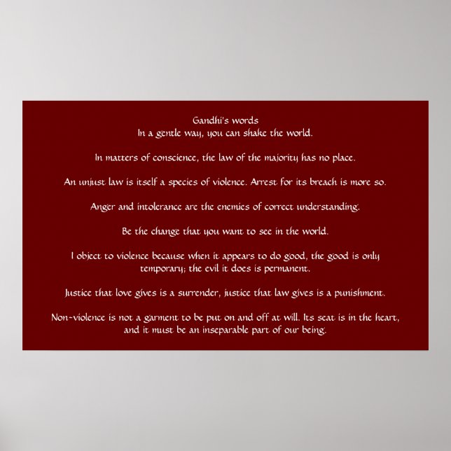 Gandhis Worte über Gerechtigkeit und Mitgefühl Poster (Vorne)