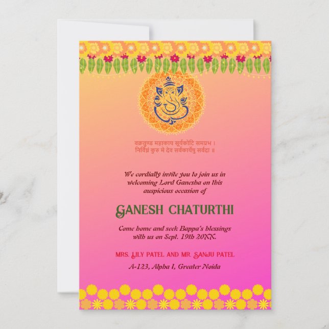 Ganesh Chaturthi Floral Colorful Einladung (Vorderseite)