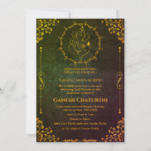 Ganesh Chaturthi Puja Glitzer & Gold Einladung