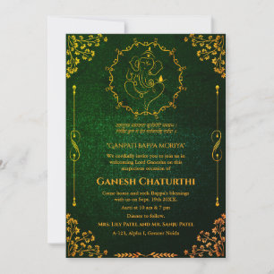 Ganesh Chaturthi Puja Glitzer & Gold Einladung