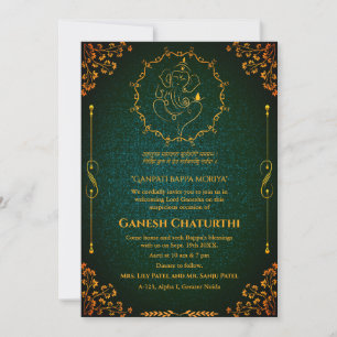 Ganesh Chaturthi Puja Glitzer & Gold Einladung
