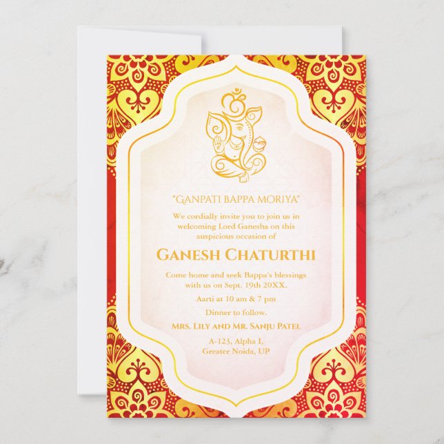 Ganesh Chaturthi Puja Golden Einladung (Vorderseite)