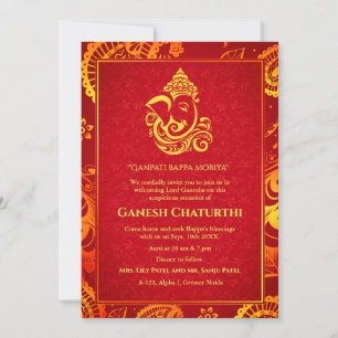 Ganesh Chaturthi Puja Roya Golden Elements Einladu Einladung
