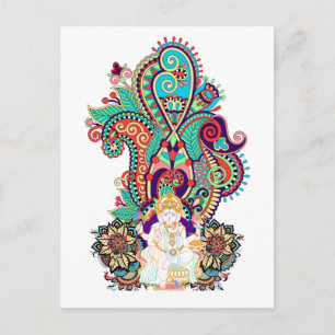 Ganesh Elefantengott Farbe Paisley Postkarte