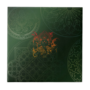 Ganesh Elephant Mandala Orange Green Yoga Asien Fliese
