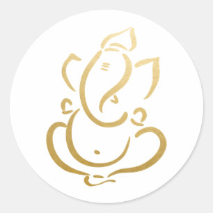 Ganesh   Ganapati   Indischer Gott   Faux Gold  Runder Aufkleber