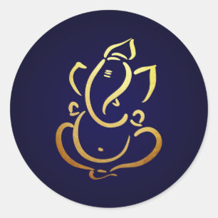 Ganesh   Ganpati   Indian God Hindu Wedding Blue Runder Aufkleber