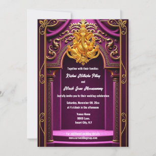 Ganesh gold lila indischer Tempelarch Hindu Einladung