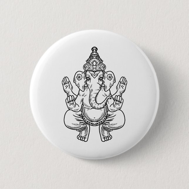 Ganesh Gott Pixel Elefant Indisches Tier Yoga Hind Button (Vorderseite)