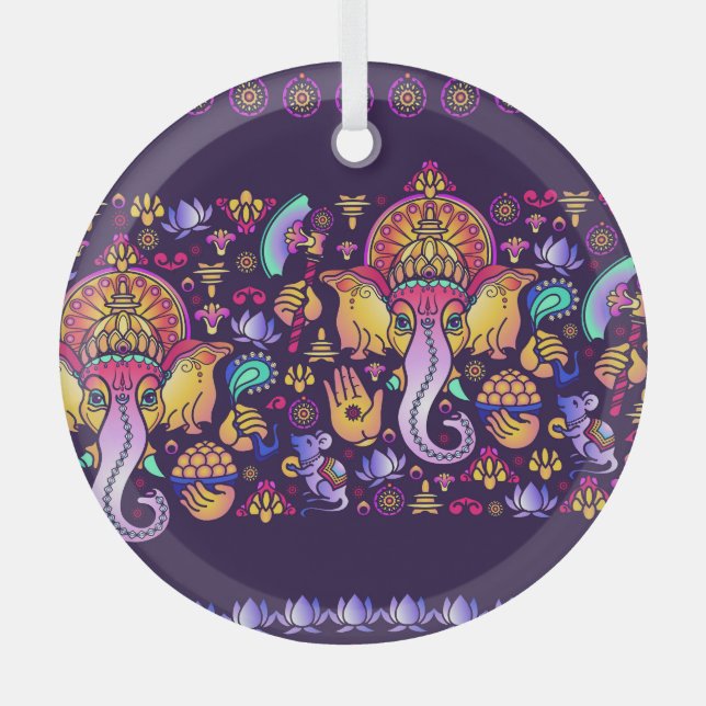 Ganesh Hindu Gott: Feierlich nahtlos Ornament Aus Glas (Vorderseite)