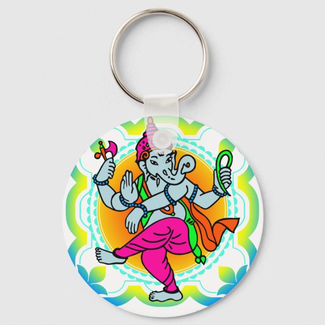 Ganesh in Rainbow farbiges Design Schlüsselanhänger (Vorderseite)