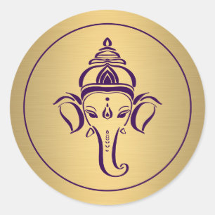 Ganesh Indischer Gott Lila Goldhindu Hochzeit Runder Aufkleber