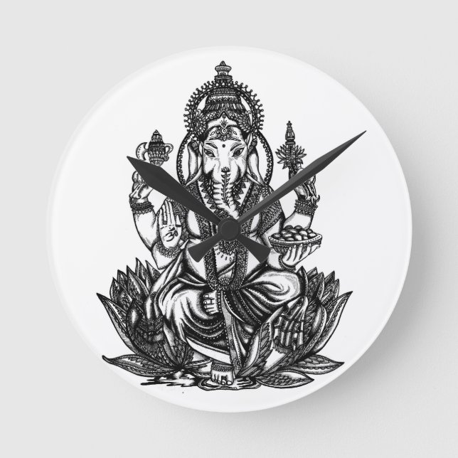Ganesh Runde Wanduhr (Vorderseite)