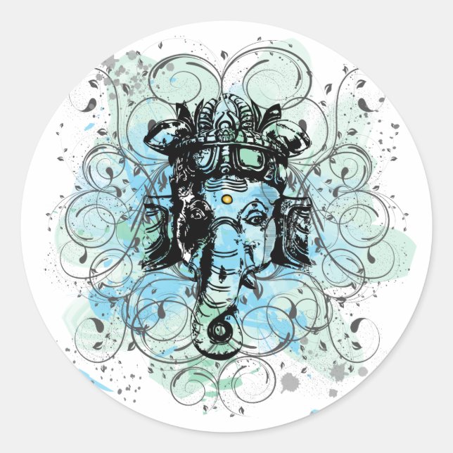 Ganesh Runder Aufkleber (Vorderseite)