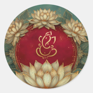 Ganesh Wedding   Indian Wedding Gold Lotus Red Runder Aufkleber