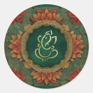 Ganesh Wedding   Indian Wedding Lotus Green Runder Aufkleber