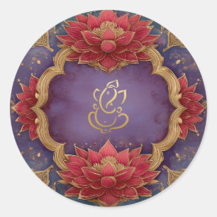 Ganesh Wedding Indischer Gott Lila Pink Lotus Runder Aufkleber