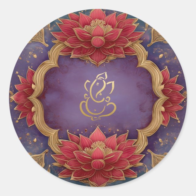 Ganesh Wedding | Indischer Gott Lila Pink Lotus Runder Aufkleber (Vorderseite)