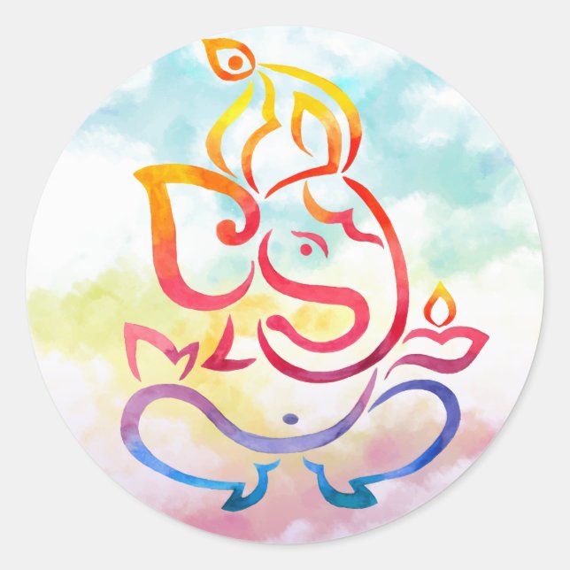 Ganesha-Abbildung auf pastellfarbenem Himmelshinte Runder Aufkleber (Vorderseite)