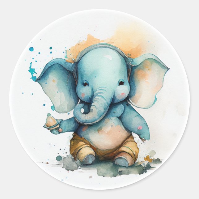 Ganesha als niedlicher Blaue-Elefant Runder Aufkleber (Vorderseite)