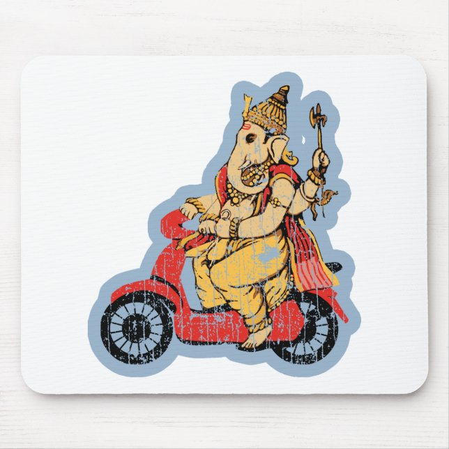 Ganesha, das einen Roller reitet Mousepad (Vorne)