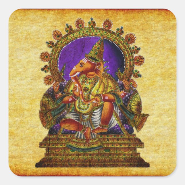 Ganesha Deva antique Quadratischer Aufkleber (Vorderseite)
