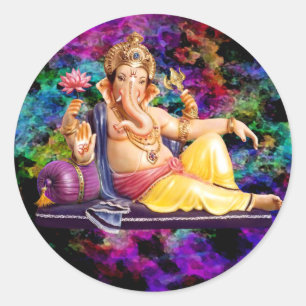 Ganesha Gruß-Karten, Aufkleber, Postkarten Runder Aufkleber