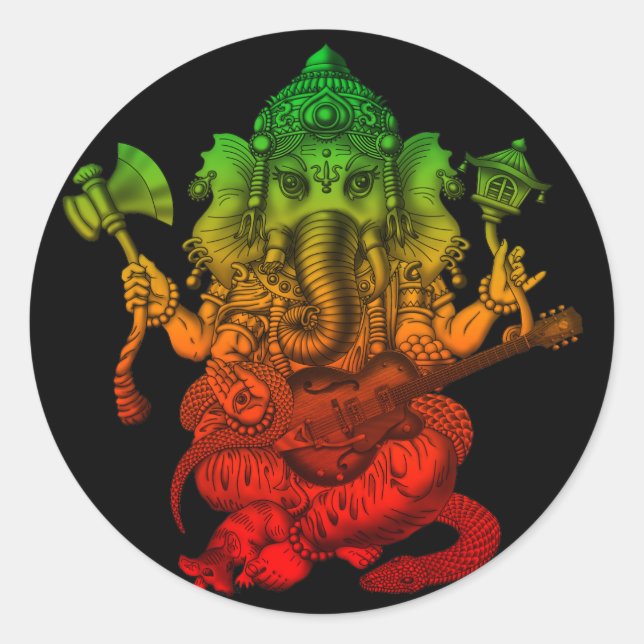 Ganesha Guitar Runder Aufkleber (Vorderseite)