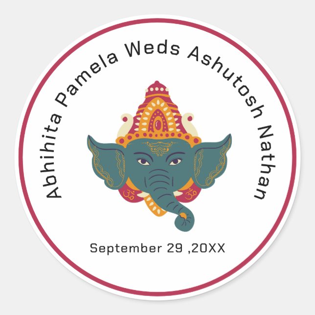 Ganesha Hindu Wedding Runder Aufkleber (Vorderseite)
